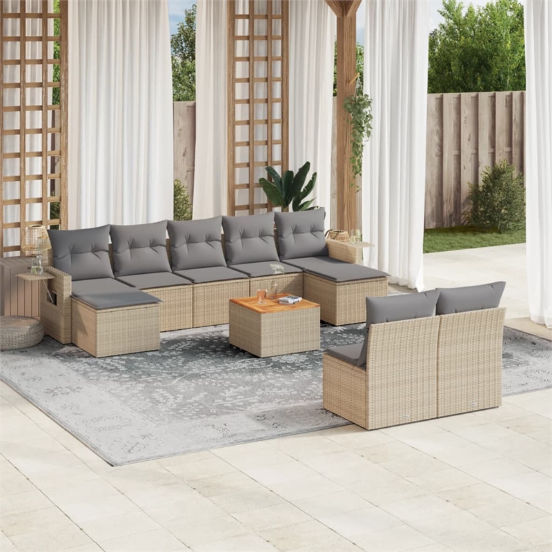 Afuera Living Contemporary 10 Piece Poly Rattan Sofa Set in Beige