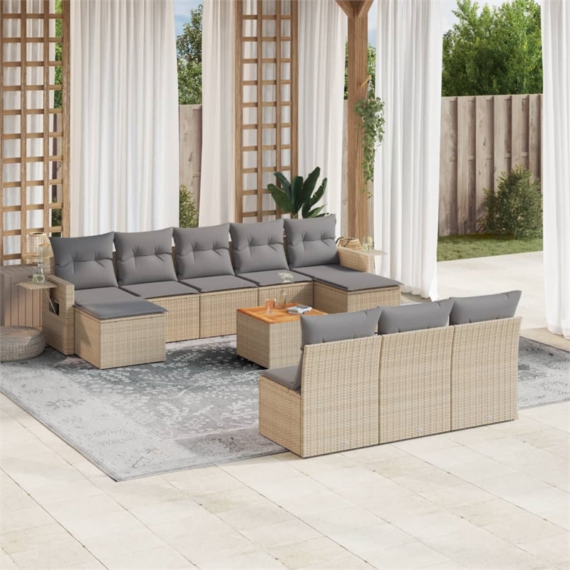 Afuera Living Contemporary Synthetic Poly Rattan 11 Piece Sofa Set in Beige