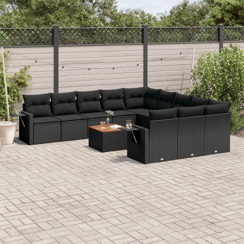 Afuera Living Contemporary 12 Piece Poly Rattan Sofa Set in Black