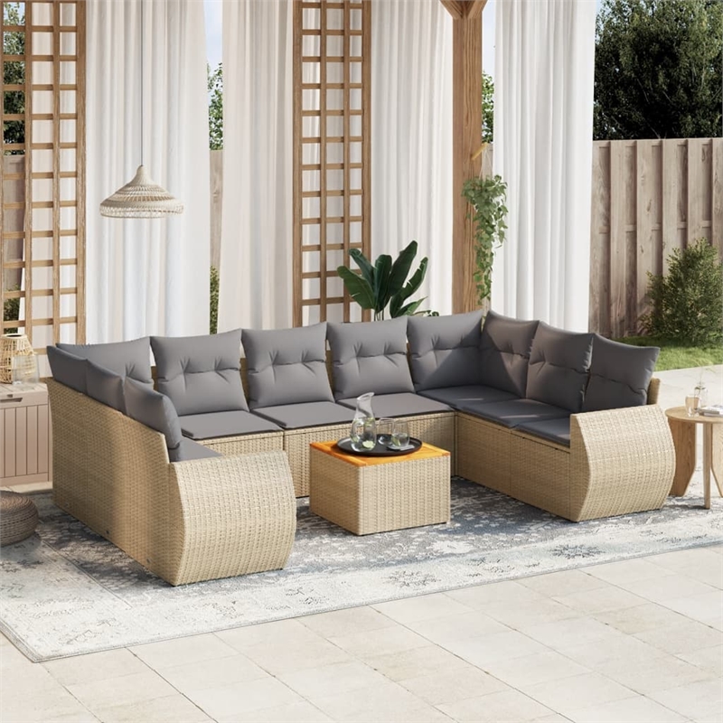 Afuera Living Contemporary Synthetic Poly Rattan 10 Piece Sofa Set in Gray/Beige