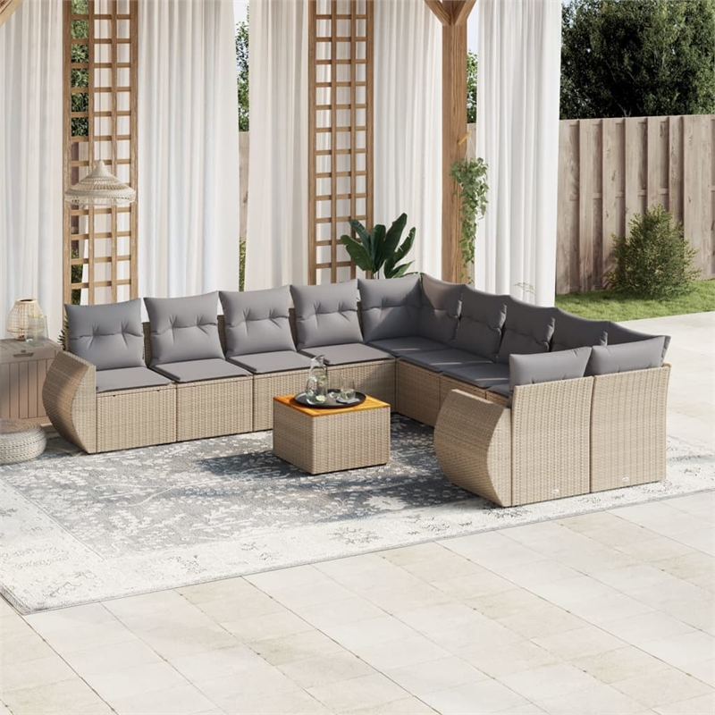 Afuera Living Contemporary 11 Piece Poly Rattan Sofa Set in Gray/Beige