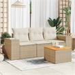 Afuera Living Contemporary Synthetic Poly Rattan 4 Piece  Sofa Set in Beige