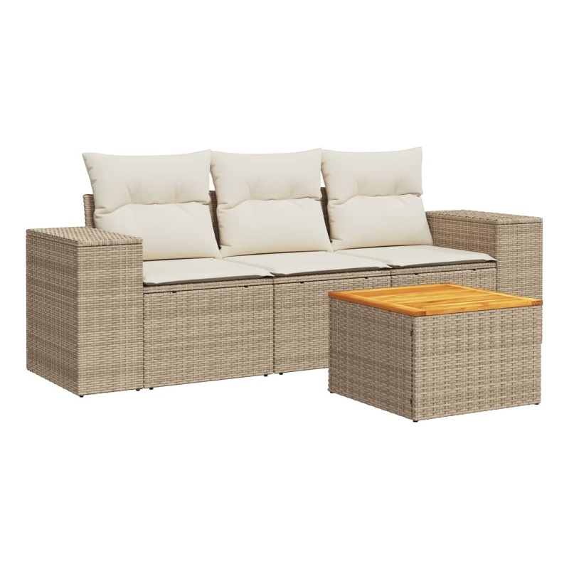Afuera Living Contemporary Synthetic Poly Rattan 4 Piece  Sofa Set in Beige