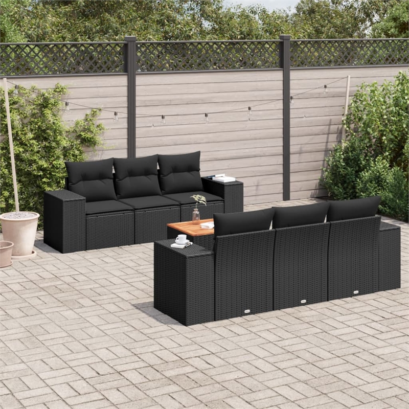 Afuera Living Contemporary 7 Piece Poly Rattan Sofa Set in Black