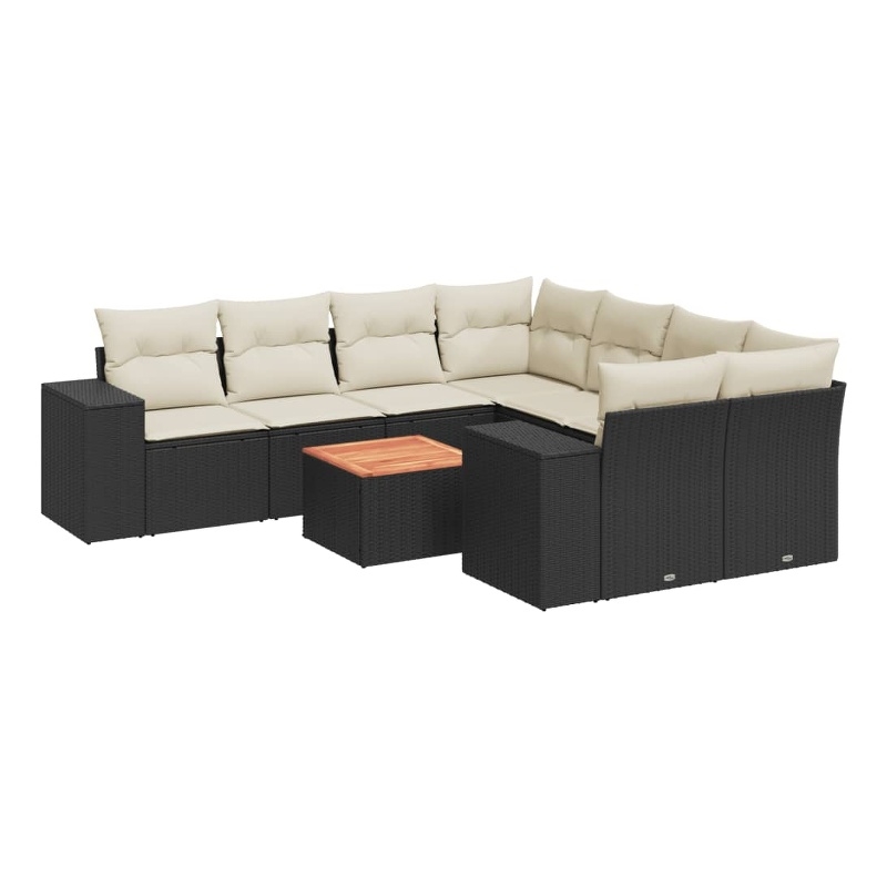 Afuera Living Contemporary 9 Piece Poly Rattan Sofa Set in Black