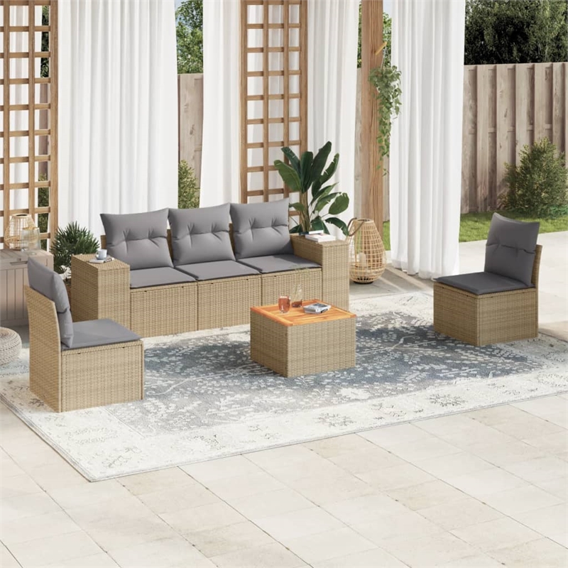 Afuera Living Contemporary Synthetic Poly Rattan Sofa Set in Gray/Beige