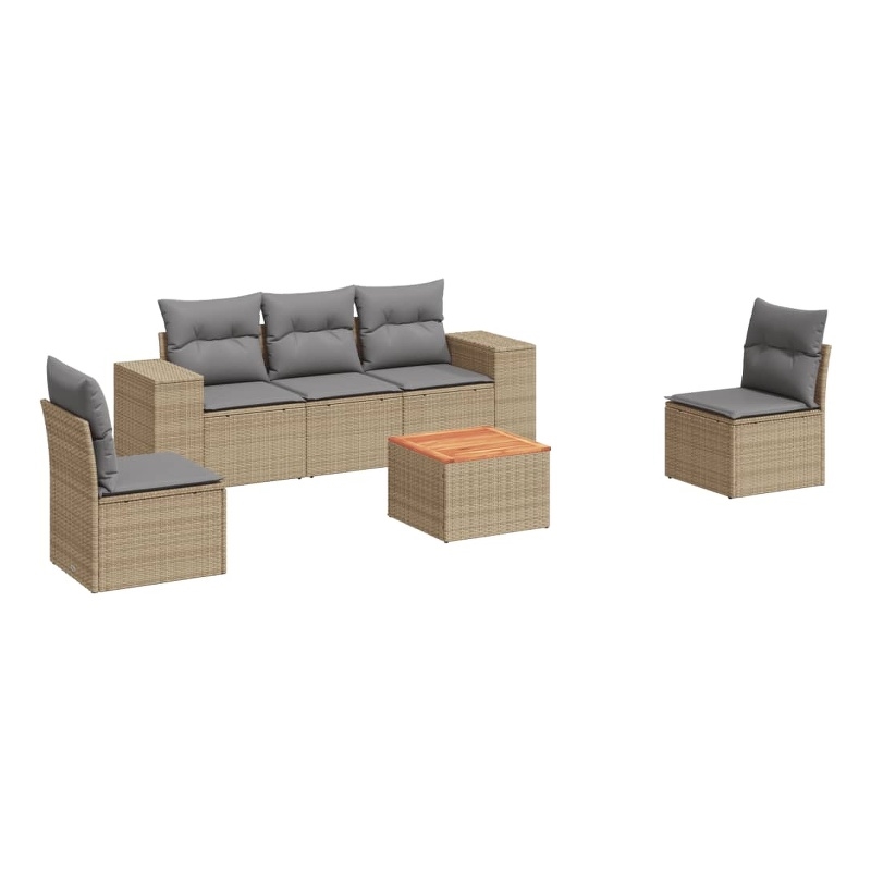 Afuera Living Contemporary Synthetic Poly Rattan Sofa Set in Gray/Beige