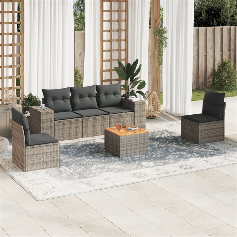 Afuera Living Contemporary 6 Piece Poly Rattan Sofa Set in Gray