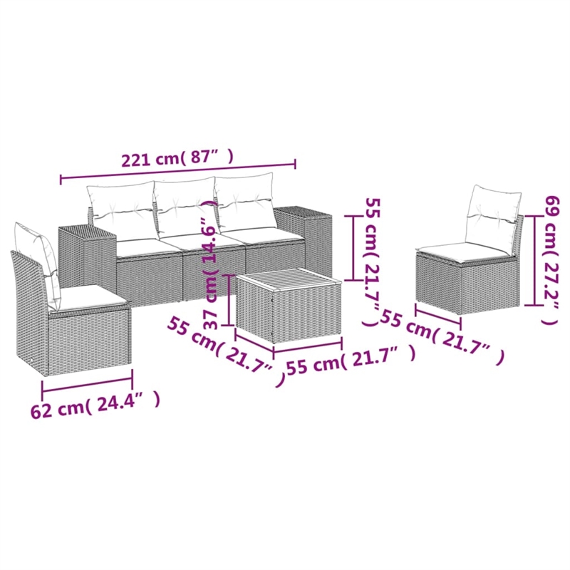 Afuera Living Contemporary 6 Piece Poly Rattan Sofa Set in Gray