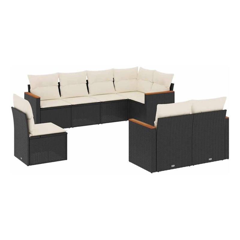 Afuera Living Contemporary 8 Piece Poly Rattan Sofa Set in Black/Cream