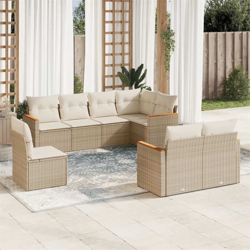 Afuera Living Contemporary 8 Piece Poly Rattan Sofa Set in Beige