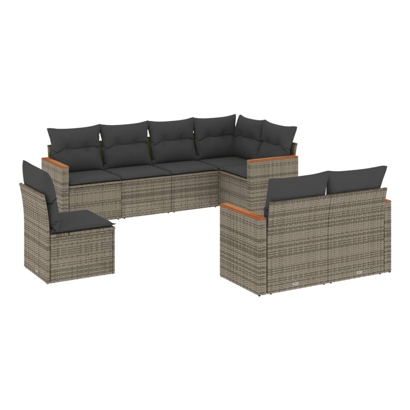 Afuera Living Contemporary 8 Piece Poly Rattan Sofa Set in Gray