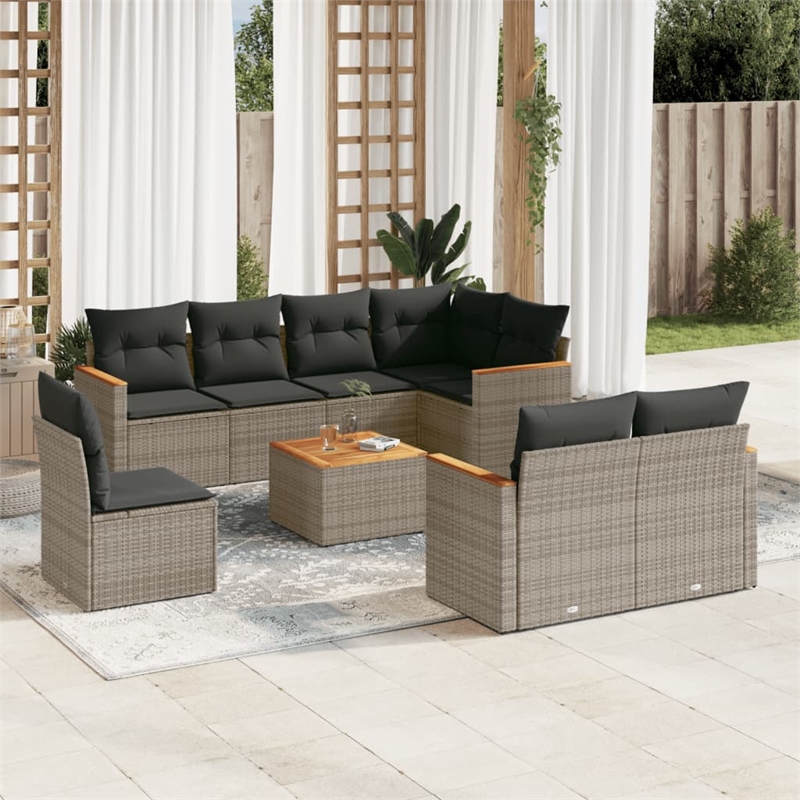 Afuera Living Contemporary Synthetic Poly Rattan 9 Piece  Sofa Set in Gray