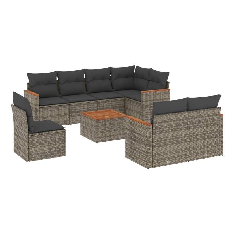 Afuera Living Contemporary Synthetic Poly Rattan 9 Piece  Sofa Set in Gray