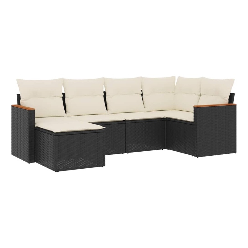 Afuera Living Contemporary Synthetic Poly Rattan Sofa Set in Black/Cream