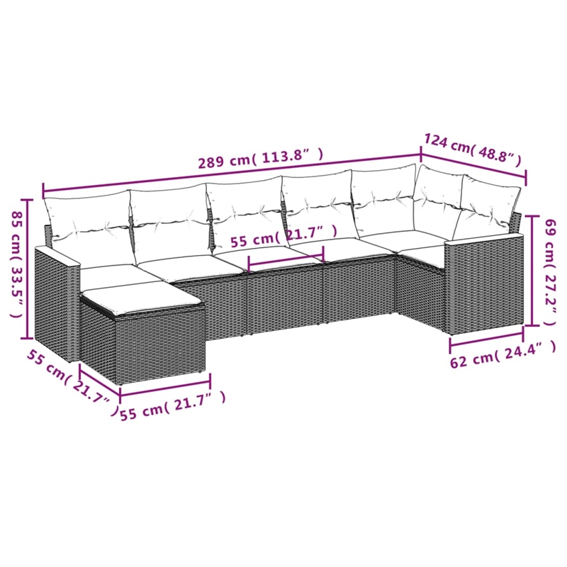 Afuera Living Contemporary Synthetic Poly Rattan 7 Piece Sofa Set in Black