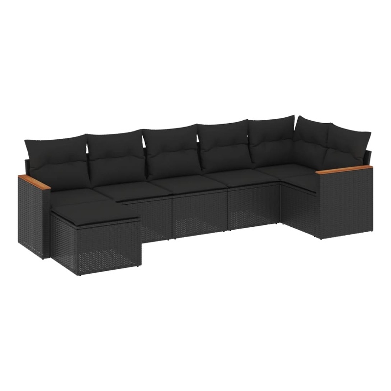 Afuera Living Contemporary Synthetic Poly Rattan 7 Piece Sofa Set in Black