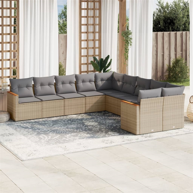 Afuera Living Contemporary Synthetic Poly Rattan 10 Piece Sofa Set in Beige