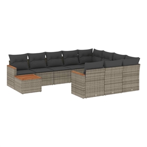 Afuera Living Contemporary 11 Piece Solid Acacia Wood Sofa Set in Gray