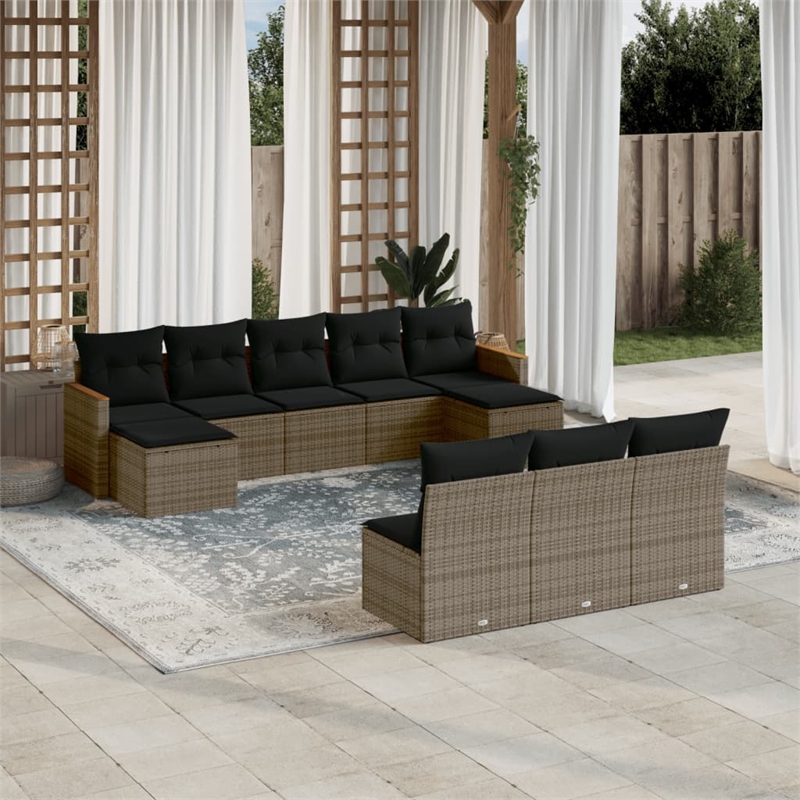 Afuera Living Contemporary 10 Piece Poly Rattan Large Sofa Set in Gray