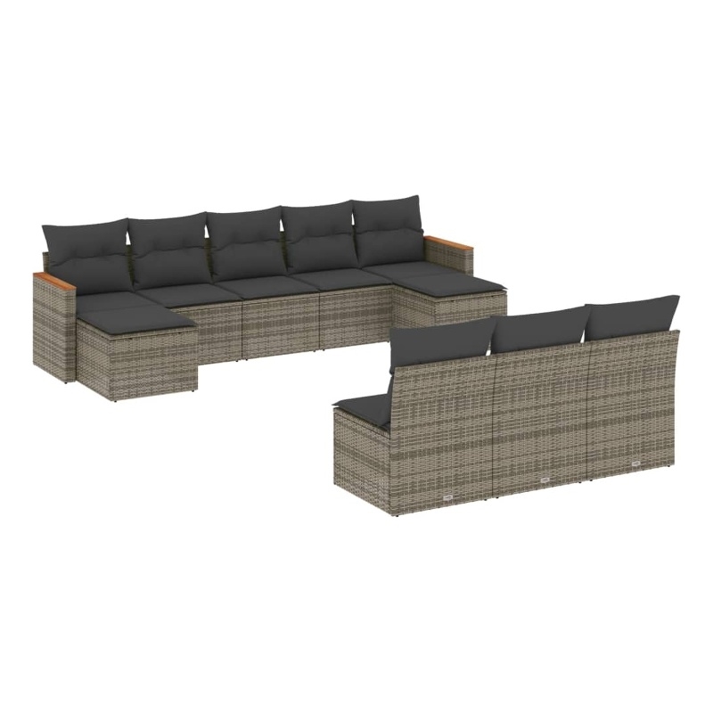 Afuera Living Contemporary 10 Piece Poly Rattan Large Sofa Set in Gray