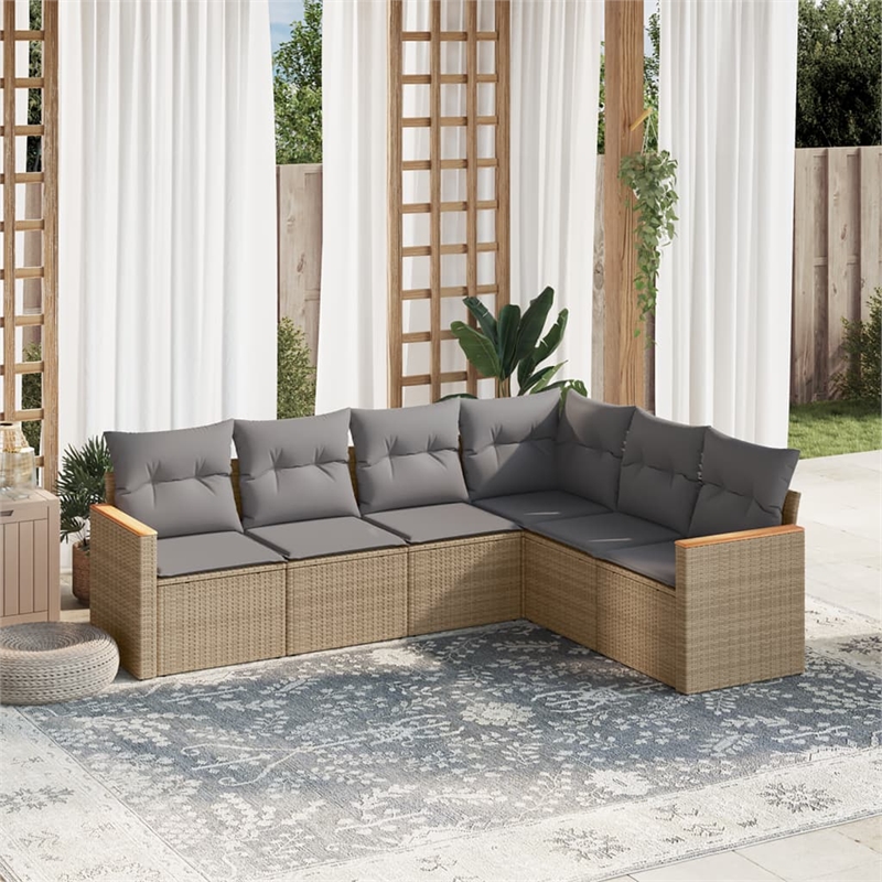 Afuera Living Contemporary Synthetic Poly Rattan 6 Piece  Sofa Set in Beige