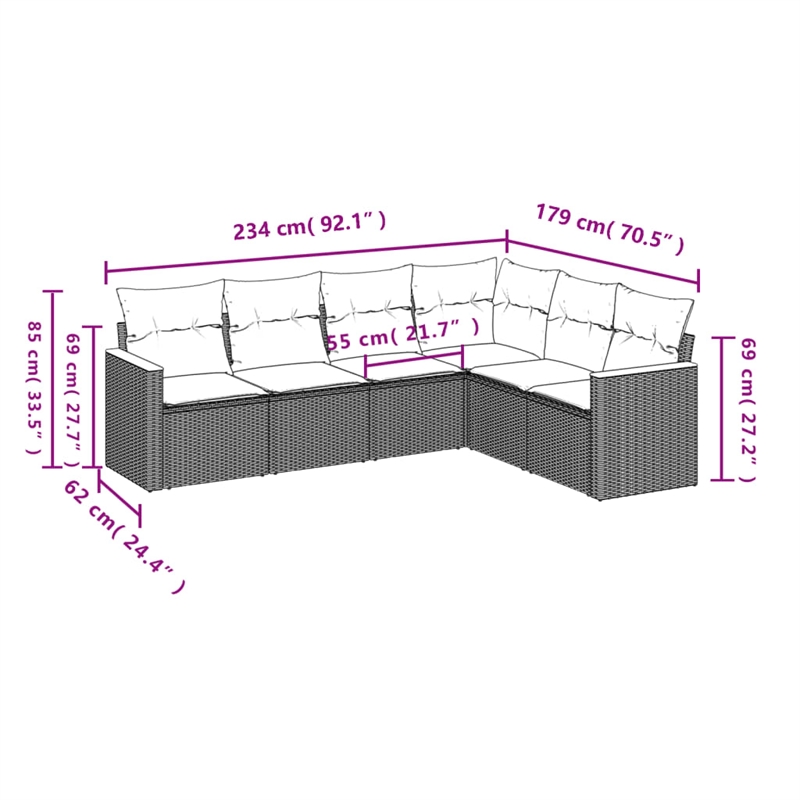 Afuera Living Contemporary Synthetic Poly Rattan 6 Piece  Sofa Set in Beige