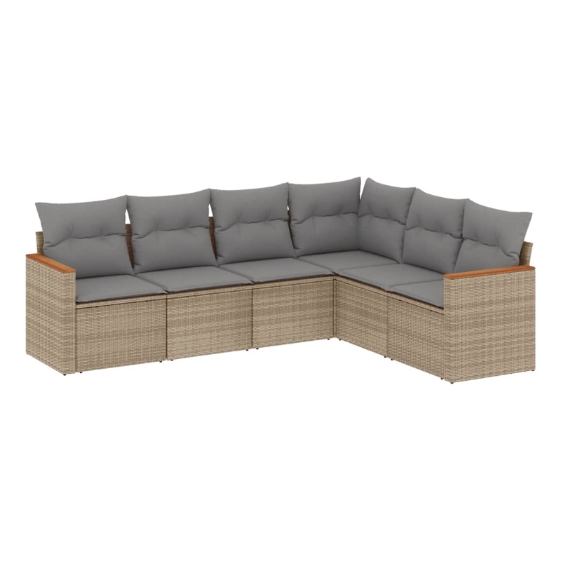 Afuera Living Contemporary Synthetic Poly Rattan 6 Piece  Sofa Set in Beige