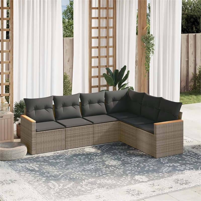 Afuera Living Contemporary Synthetic Poly Rattan 6 Piece Small Sofa Set in Gray