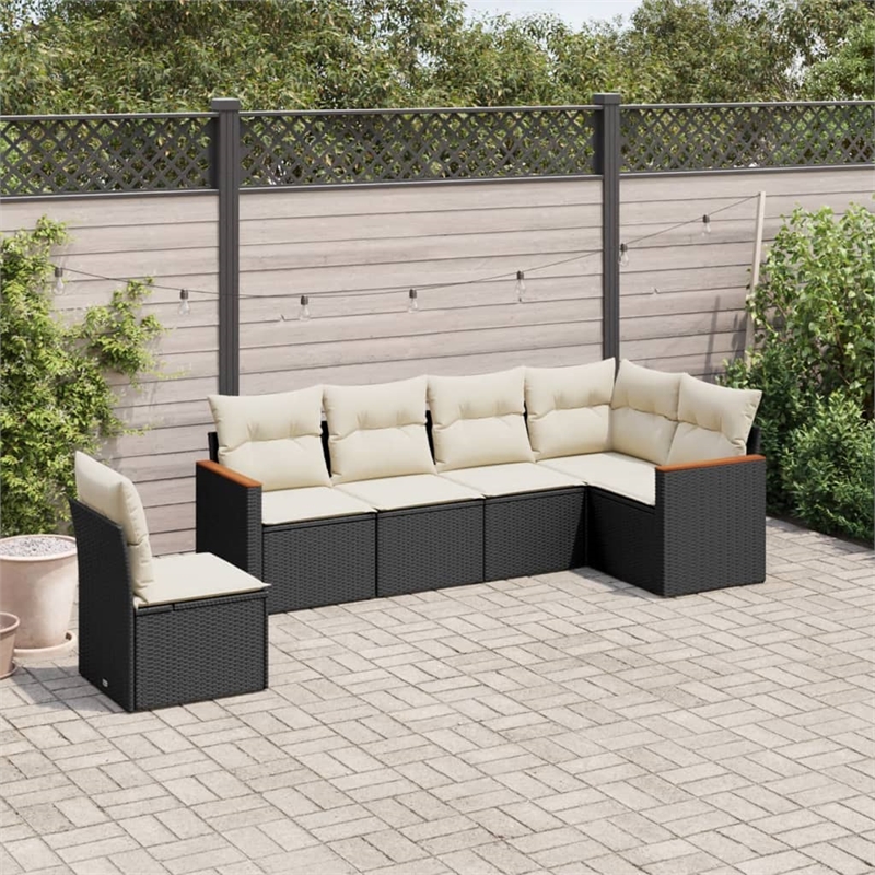 Afuera Living Contemporary 6 Piece Poly Rattan Large Sofa Set in Black