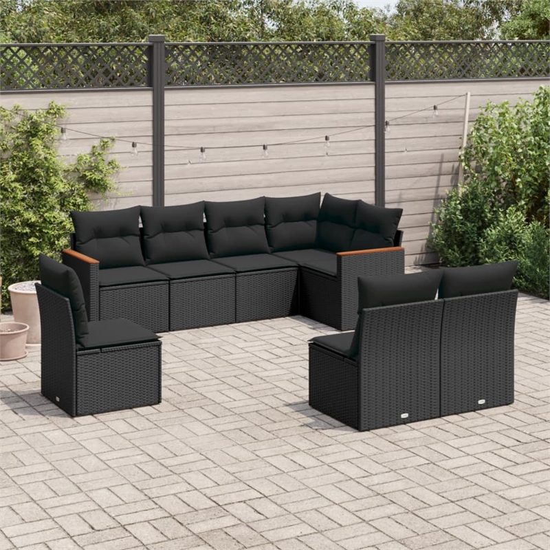 Afuera Living Contemporary Synthetic Poly Rattan 8 Piece Sofa Set in Black