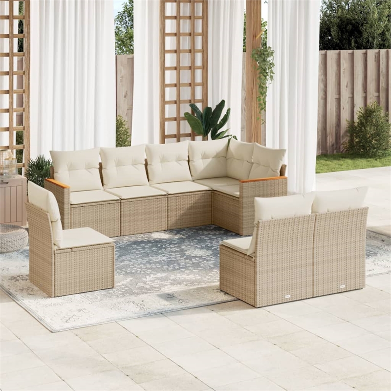Afuera Living Contemporary 8 Piece Poly Rattan Sofa Set in Cream/Beige