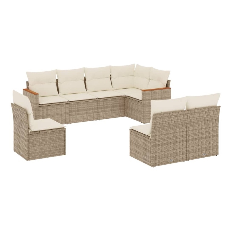 Afuera Living Contemporary 8 Piece Poly Rattan Sofa Set in Cream/Beige