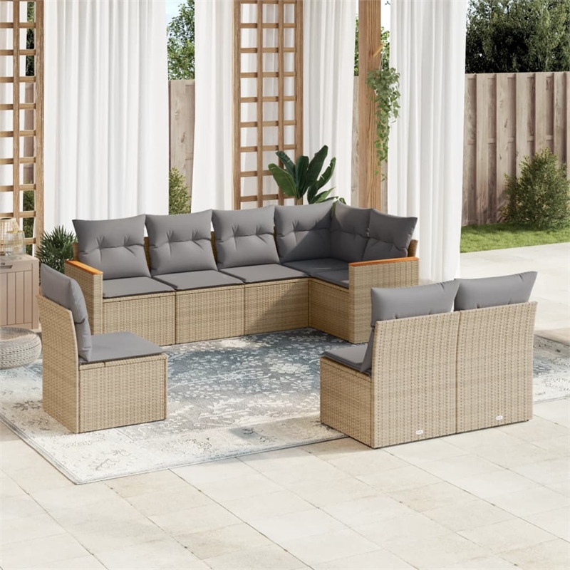 Afuera Living Contemporary Synthetic Poly Rattan 8 Piece  Sofa Set in Beige