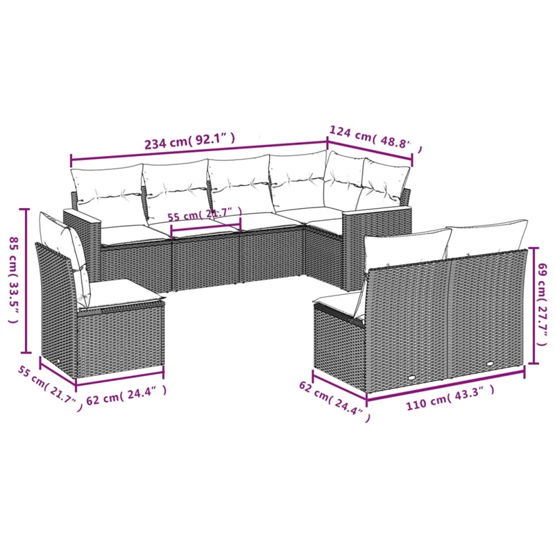 Afuera Living Contemporary Synthetic Poly Rattan 8 Piece  Sofa Set in Beige