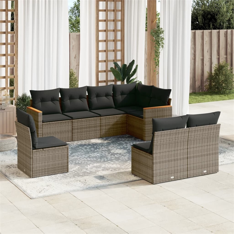 Afuera Living Contemporary 8 Piece Poly Rattan Sofa Set in Gray