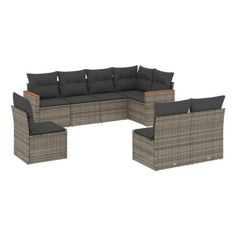 Afuera Living Contemporary 8 Piece Poly Rattan Sofa Set in Gray