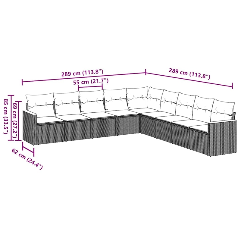 Afuera Living Contemporary 9 Piece Poly Rattan Sofa Set in Black/Cream