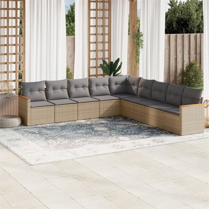 Afuera Living Contemporary 9 Piece Poly Rattan Sofa Set in Gray/Beige
