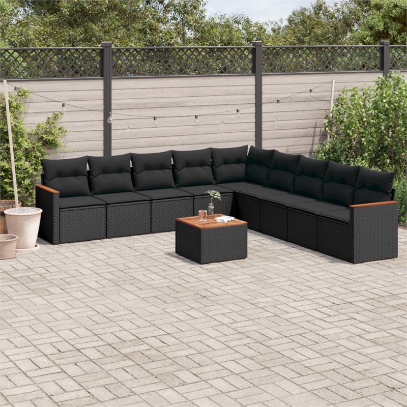 Afuera Living Contemporary 10 Piece Poly Rattan Sofa Set in Black