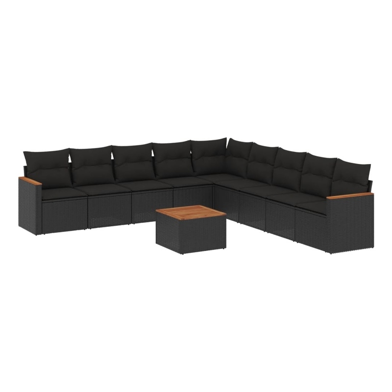Afuera Living Contemporary 10 Piece Poly Rattan Sofa Set in Black