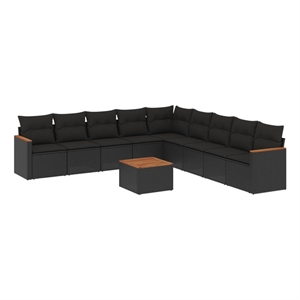 Afuera Living Contemporary 10 Piece Poly Rattan Sofa Set in Black