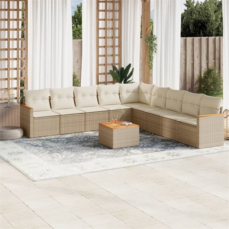 Afuera Living Contemporary 10 Piece Poly Rattan Sofa Set in Beige