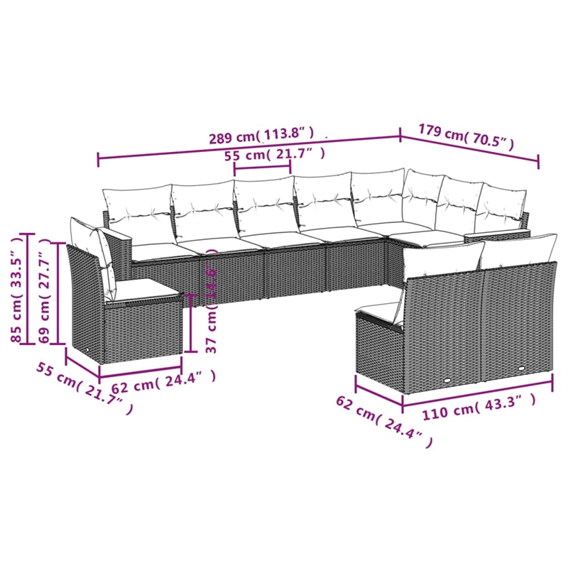 Afuera Living Contemporary 10 Piece Poly Rattan Sofa Set in Beige
