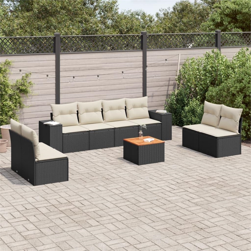 Afuera Living Contemporary 9 Piece Poly Rattan Sofa Set in Black/Cream