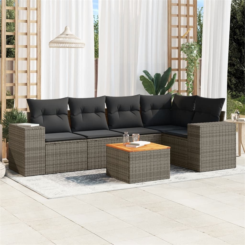 Afuera Living Contemporary 6 Piece Poly Rattan Sofa Set in Gray