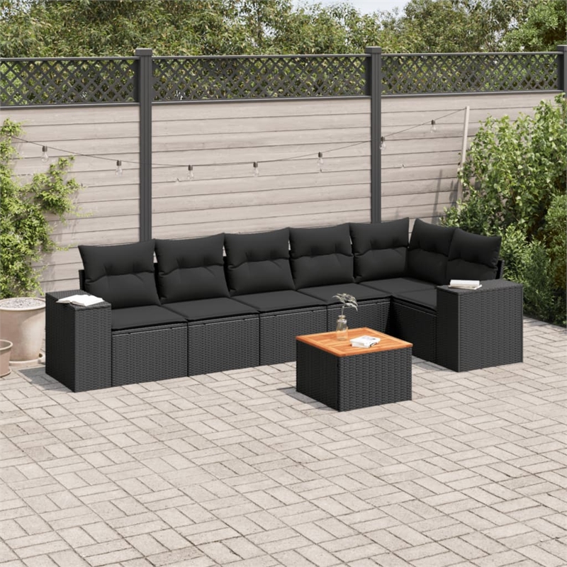 Afuera Living Contemporary 7 Piece Poly Rattan Sofa Set in Black