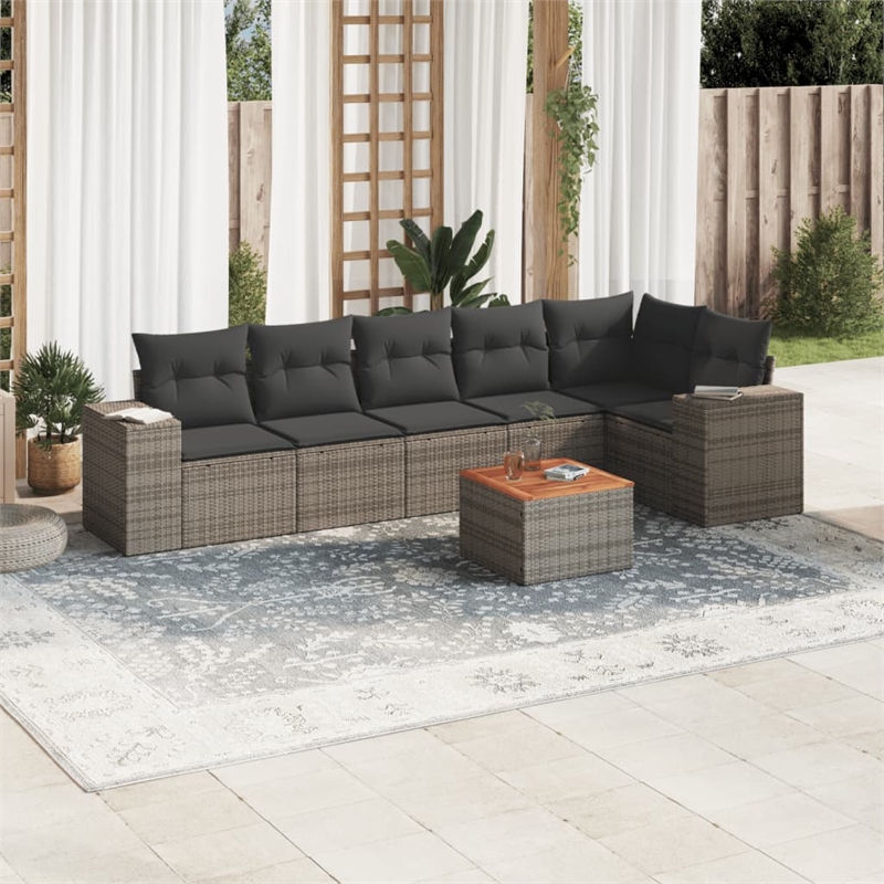 Afuera Living Contemporary 7 Piece Poly Rattan Sofa Set in Gray