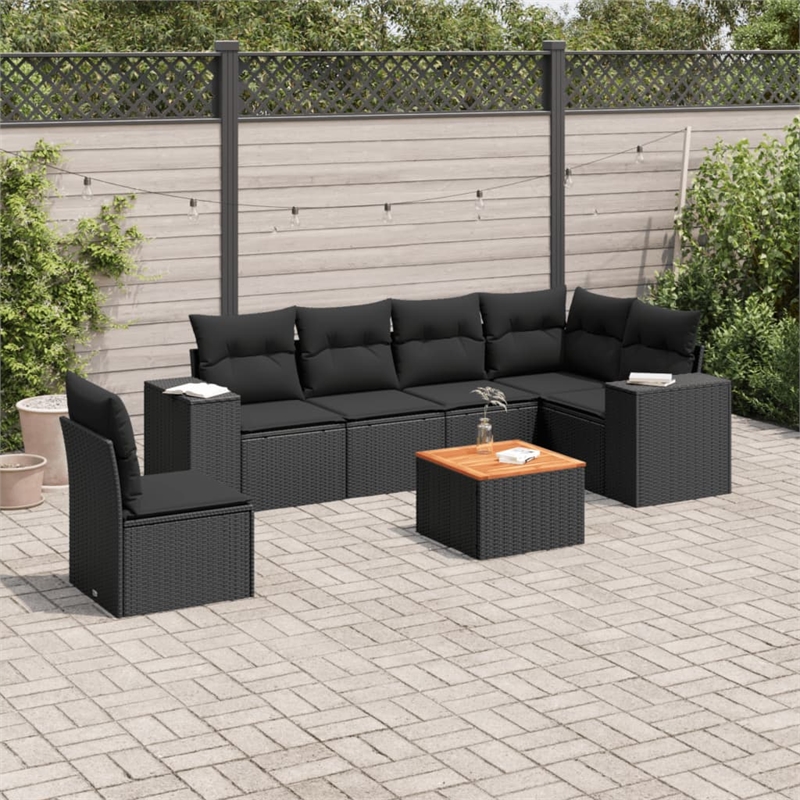 Afuera Living Contemporary 7 Piece Poly Rattan Sofa Set in Black