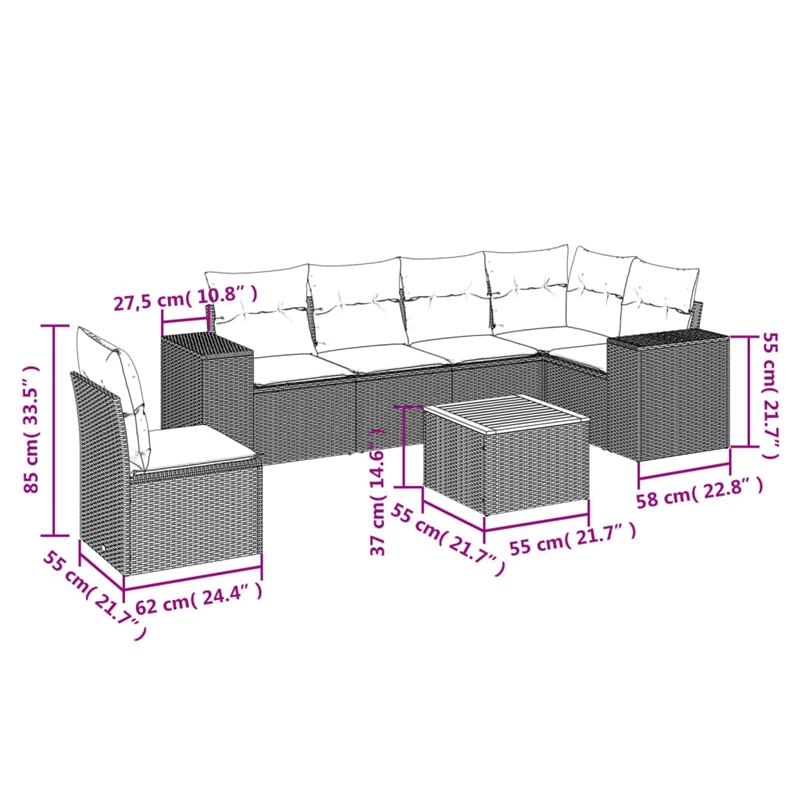 Afuera Living Contemporary 7 Piece Poly Rattan Sofa Set in Black